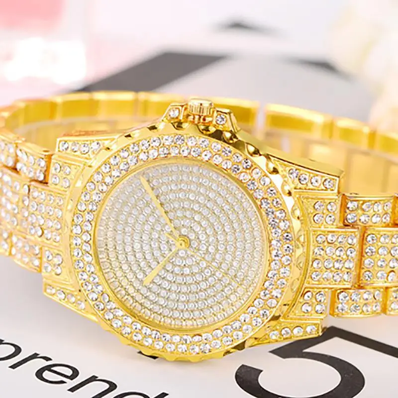 Женские часы с кристаллами розового золота блестящие Аналоговые кварцевые