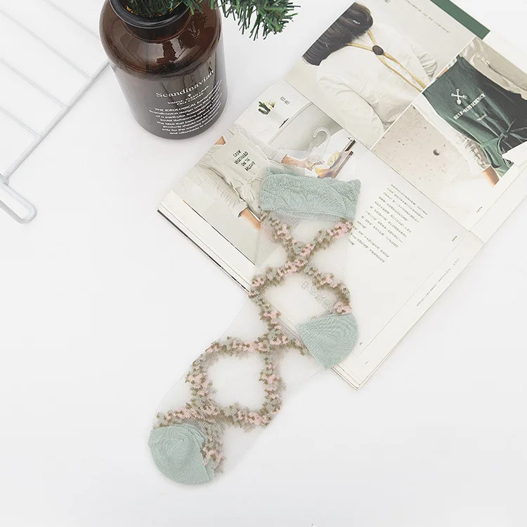 

Sexy Lace Mesh silk Fishnet Socks Fiber Transparent Stretch Elasticity Ankle Net Yarn Thin Women Cool Socks 2pair=4pcs ws406