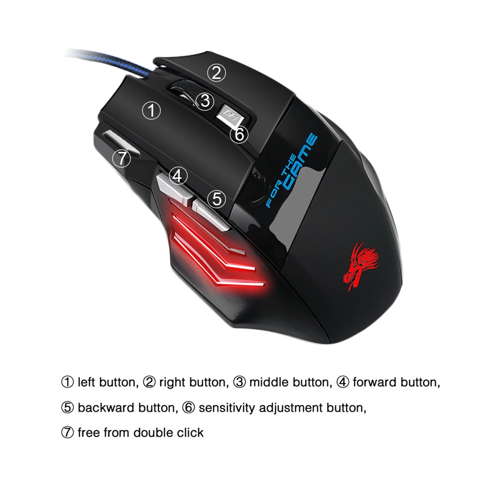 Мышь игровая Проводная Kebidumei USB светодиодный кнопок 6/7 DPI | Компьютеры и офис