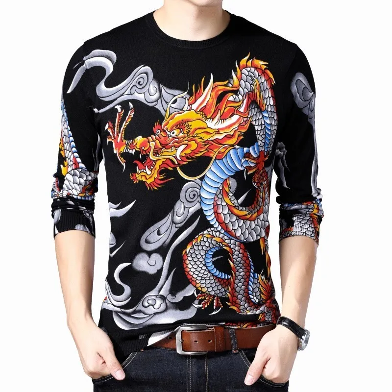 Мужской свитер облегающий с принтом Dragon Erkek Kazak Sueter Hombre 2019 | Мужская одежда