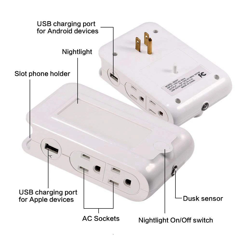Настенное зарядное устройство с 4 выходами переменного тока двумя usb-портами для