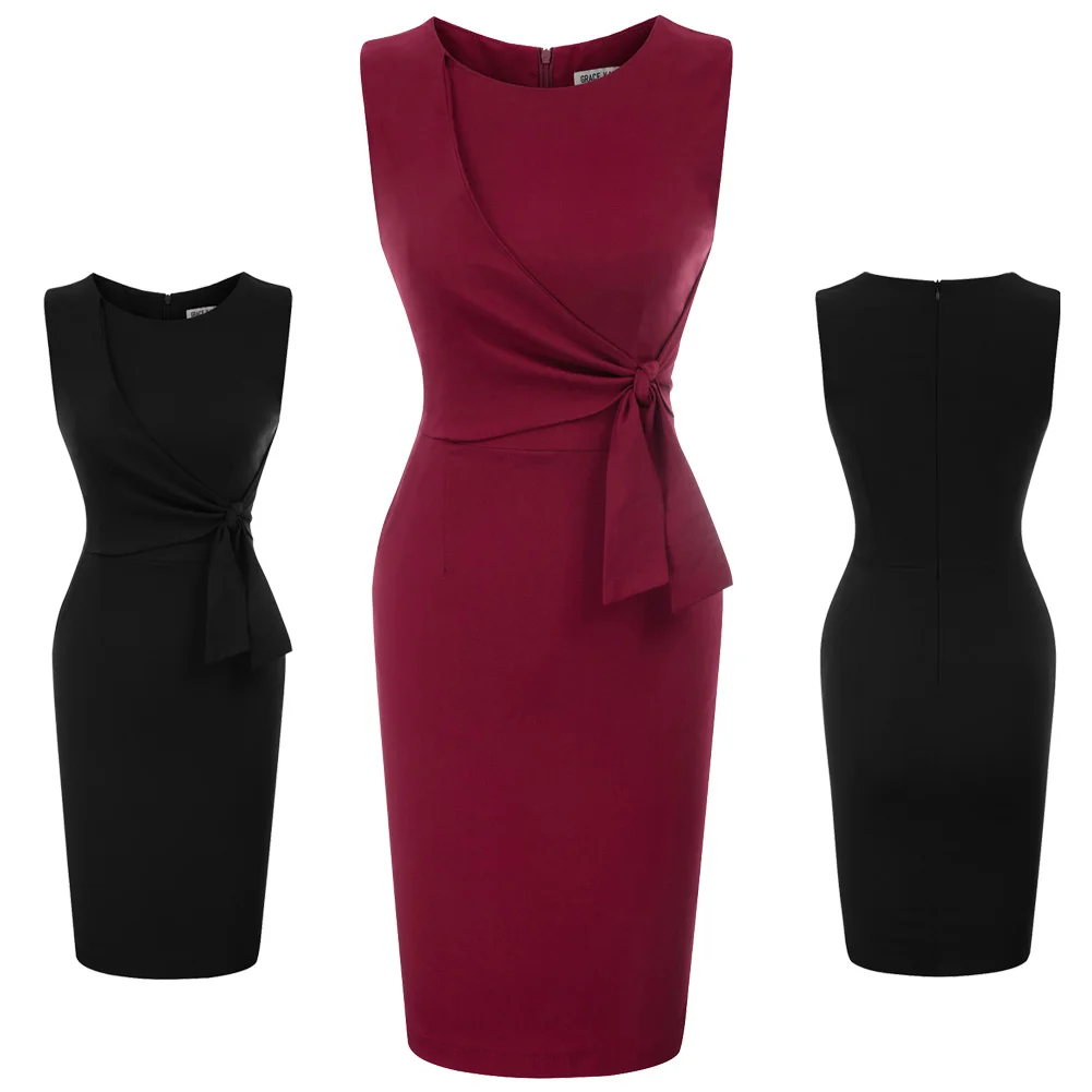 Пояс украшенный бедра облегающее офисное красное черное платье карандаш