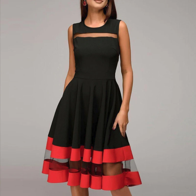 Женское платье трапециевидной формы Вечеринка сарафан качели Винтаж без рукавов