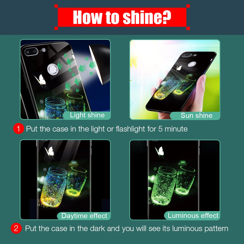 Светящийся стеклянный чехол для телефона Huawei P Smart Mate 10 20 Lite P20 P10 Nova 3 7S 7C Honor 7A 9 8X Play
