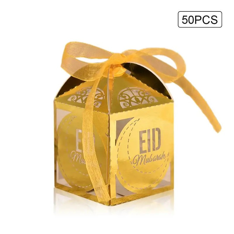 50 шт. коробка для конфет Eid Mubarak золотые украшения Рамадан Kareem счастливый