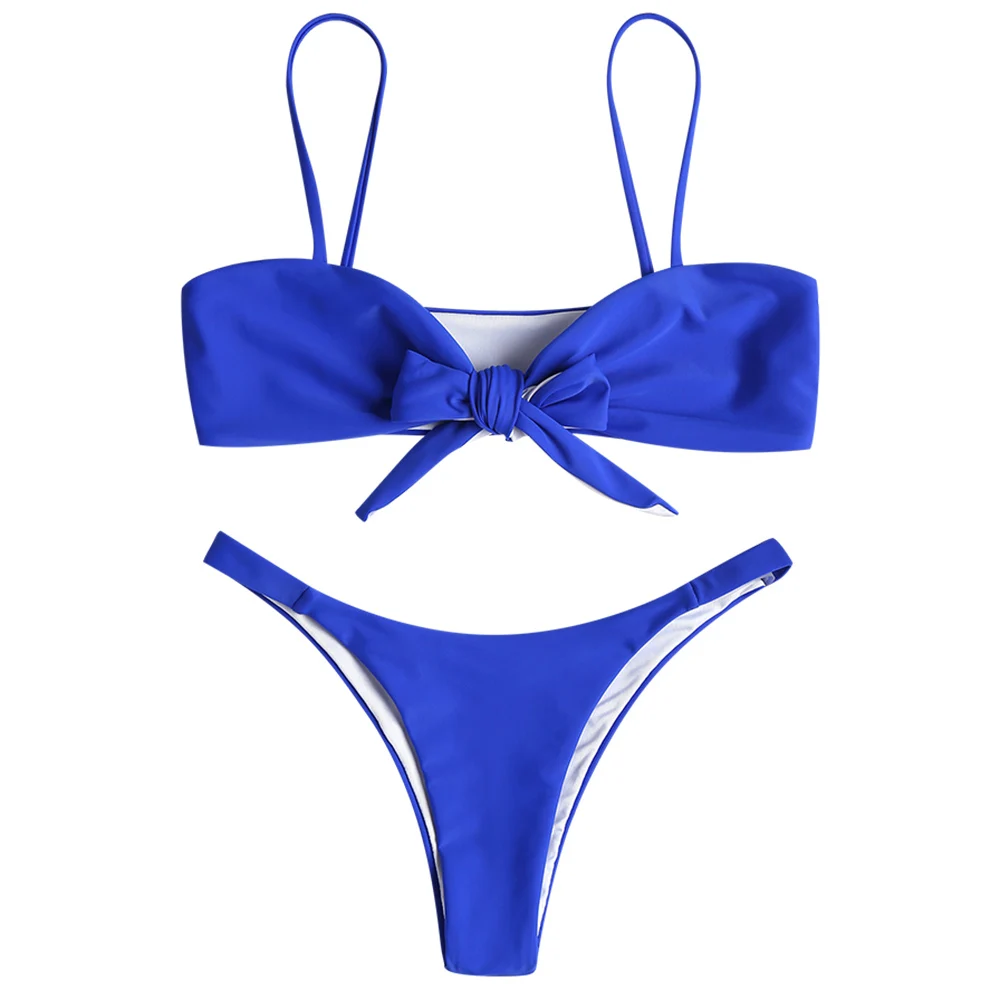 ZAFUL с завязкой спереди бикини без подкладки комплект высоким вырезом 2019 летняя