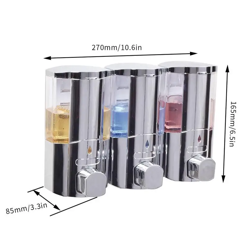 

300ml Liquid Soap Dispenser Wall Mount Bathroom Kitchen Accessories Electroplating Detergent Shampoo Dispensers Three Head