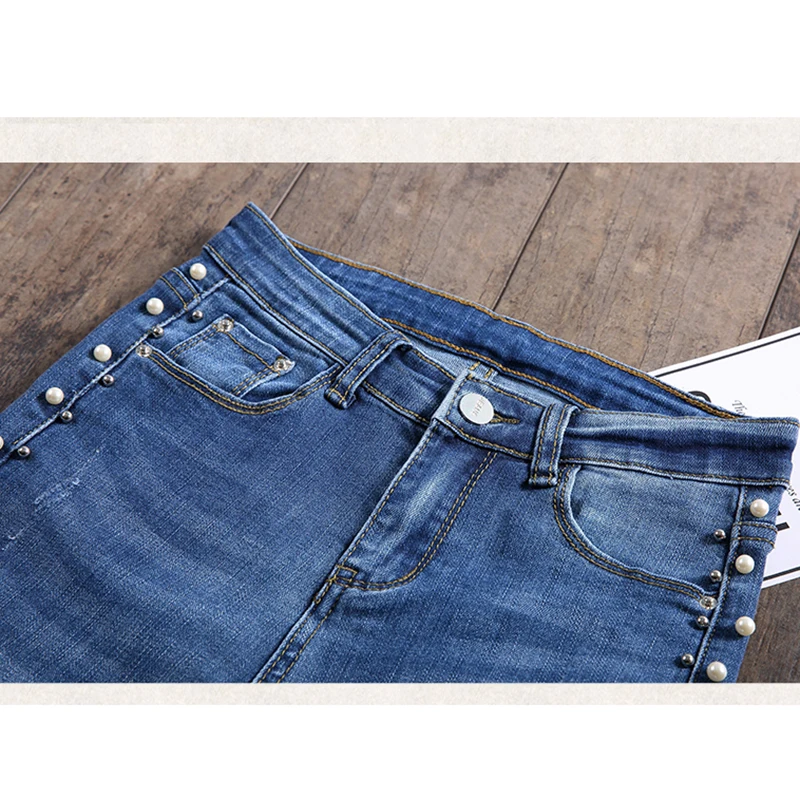 2018 perlas lpiz джинсы moda потертый подол rasgado узкие деним primavera otoo alta cintura mujeres pantalones