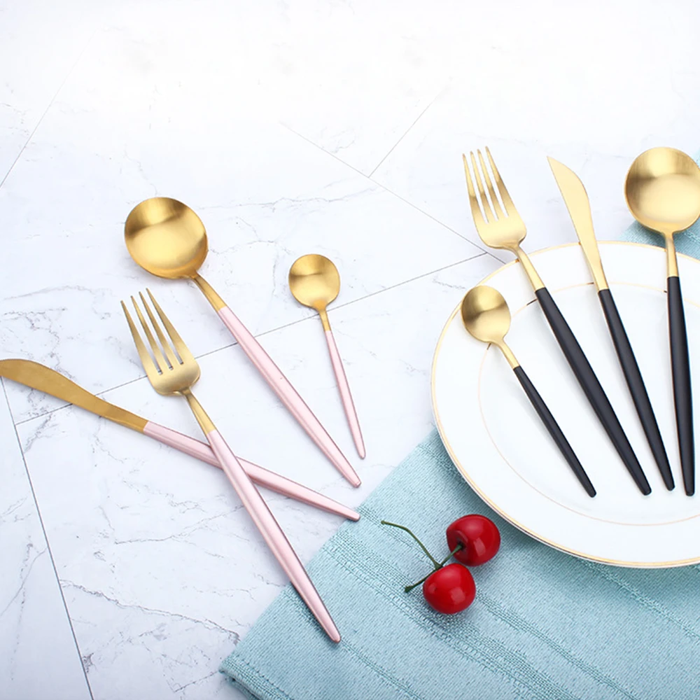 Rose Gold Tableware Set Stainless Steel Cutlery Western Food Luxury Fork Teaspoon Knife | Дом и сад