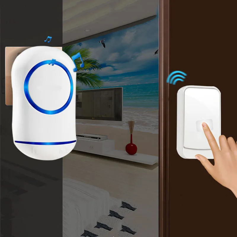 CNIM Hot Waterproof Wireless Doorbell Eu Plug Home Smart Cordless Door Bell Ring Chime 200M Range 1 Button Receiver Led Ligh |