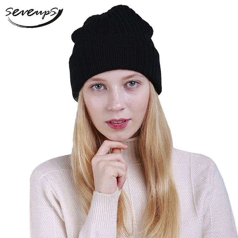 Женские черные Skullies и шапочки для женщин Сплошной осень зимняя шапка обувь