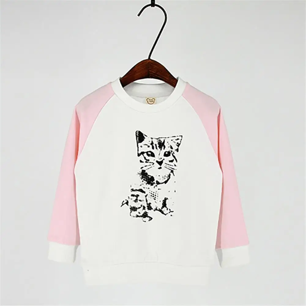 2018 Весенний костюм для девочек комплект с принтом кота и длинными рукавами