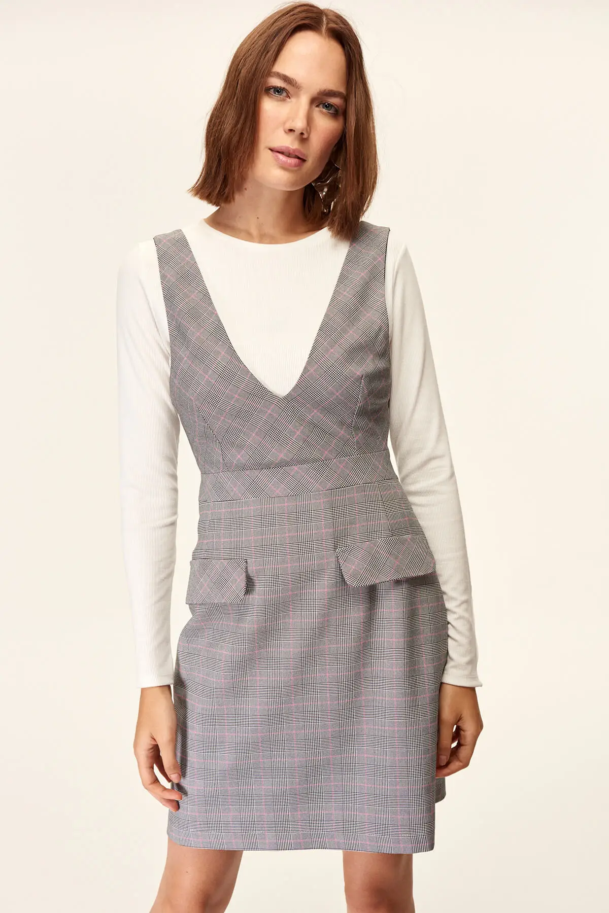 Trendyol Gray Plaid Dress Jilin TOFAW19AA0025 | Женская одежда