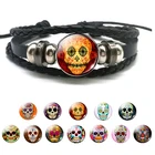 Мужской браслет в стиле стимпанк, черный плетеный браслет из сплава с сахарным черепом и кнопками