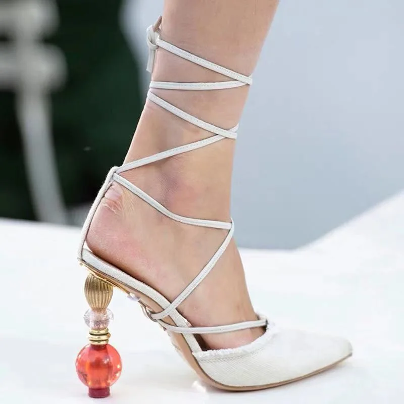 

Moraima Snc 2019 New Fashion Woman Summer Shoes Sandal Pointed Toe Cross-tied Concise White/sky Blue Gladiator For Party Wedding
