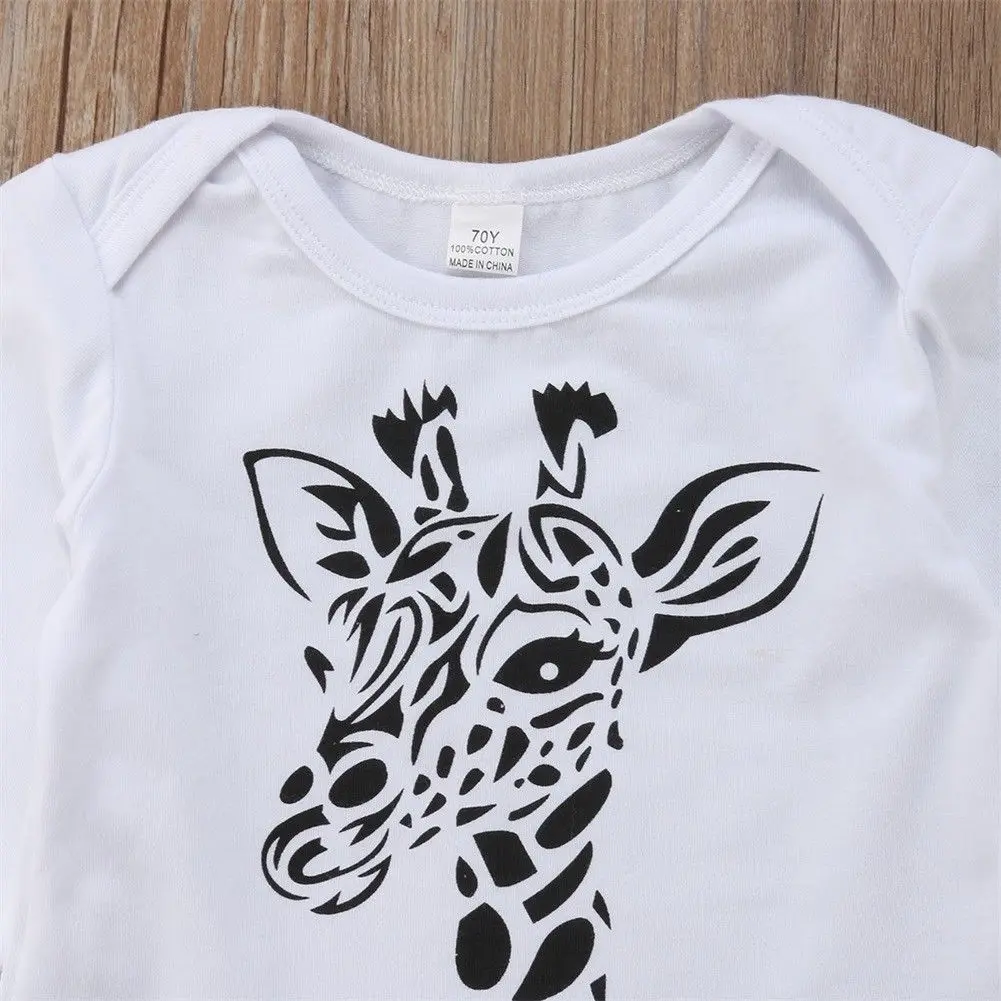 Pudcoco Baby Set 0-18M US Stock Newborn Boys Girl Giraffe Clothes Top Romper Pants Hat Outfit | Детская одежда и обувь