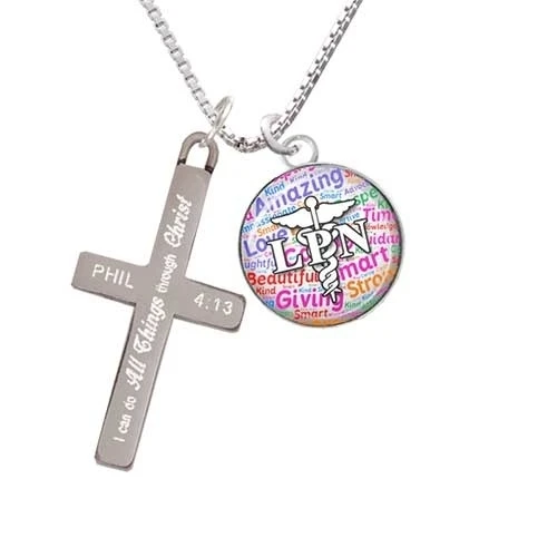 Domed Multi color LPN I Can Do All Things ожерелье с крестом|Подвески| |