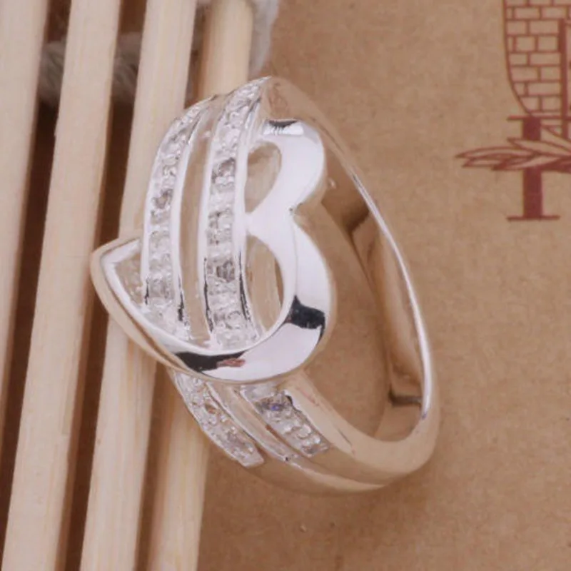 2019 New Fashion Women Rings Half heart-shaped Double Rhinestone Heart Love Wedding Ring Size 6-11 Gift A13 | Украшения и