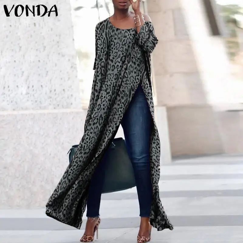 VONDA женское платье с леопардовым принтом 2021 Осенние сексуальные Клубные вечерние