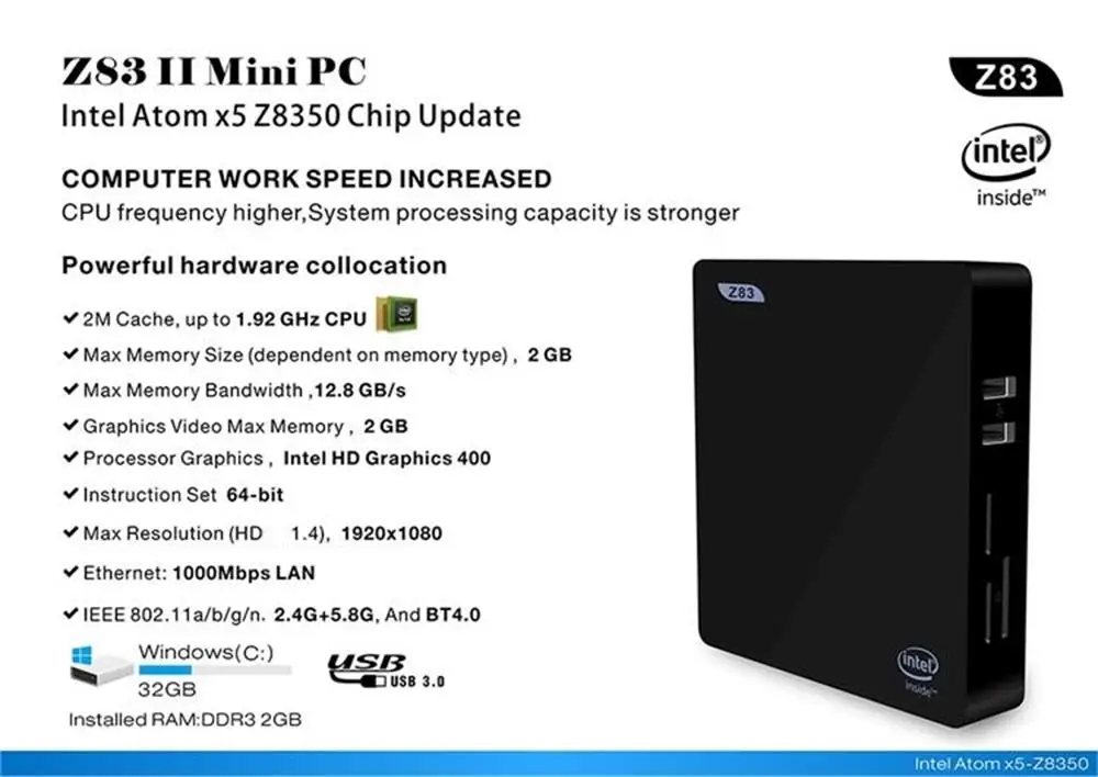 Z83II мини ПК Intel Atom X5 Z8350 четырехъядерный Win 10 и Linux 4 Гб 64 Z83 II смарт бокс 2 4G 5 8G wifi BT4.0 1000