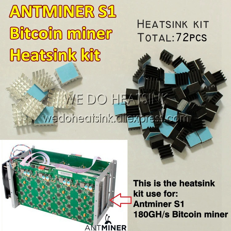 Комплект охлаждения (72 шт.) для майнинга биткоинов Antminer ASIC 180GH/s алюминиевый