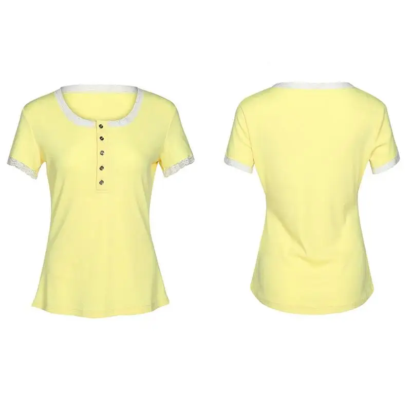 

Women Summer Cotton T-Shirt Lace Short Sleeve Stitching O-Neck Tee Ladies Solid Color Blusas Casual Slim Tops SJ2087X
