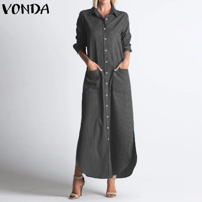 VONDA 2019 демисезонная рубашка платье Для женщин Сексуальная V шеи длинный рукав