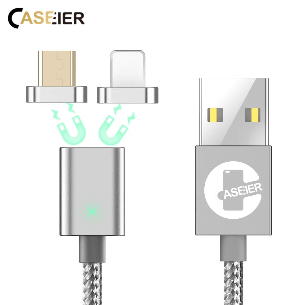 CASEIER 2 в 1 тканый Магнитный кабель Micro USB для iPhone X XR XS Max 7 8 6S 6 5 2.4A Быстрый Samsung Huawei