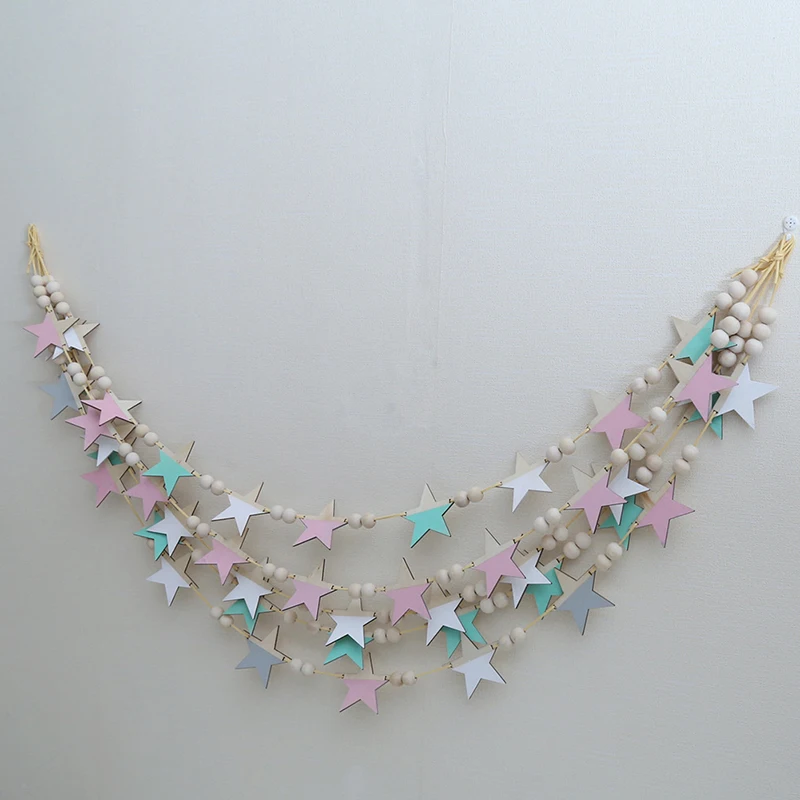 INS скандинавском Стиль Деревянная звезда бусины гирлянды домашний декор для