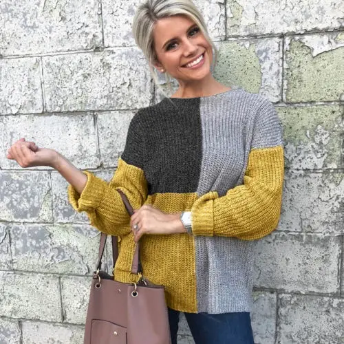 Fashion Womens Contrast Color Sweaters 2018 New Winter Long Sleeve Baggy Ladies Pullover Top Knitted Oversized Sweater S-XL | Женская