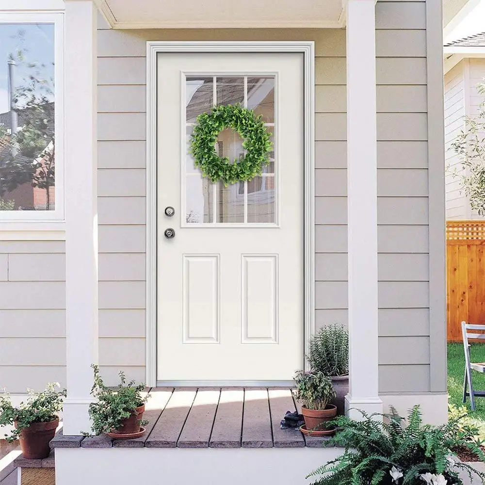 Искусственные зеленые листья венок 15 дюймов Boxwood открытый зеленый для передней