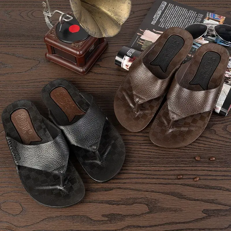 Flat with Beach Outside Men's Slippers Solid Fashion Summer Flip Flops Concise Men Shoes | Обувь