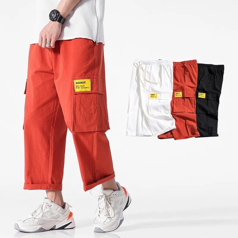 

Men Summer Hip Hop Mutil Pockets Cargo Baggy Calf-Length Pants Men Casual Short Joggers Streetwear Hipster Pants Trousers Men