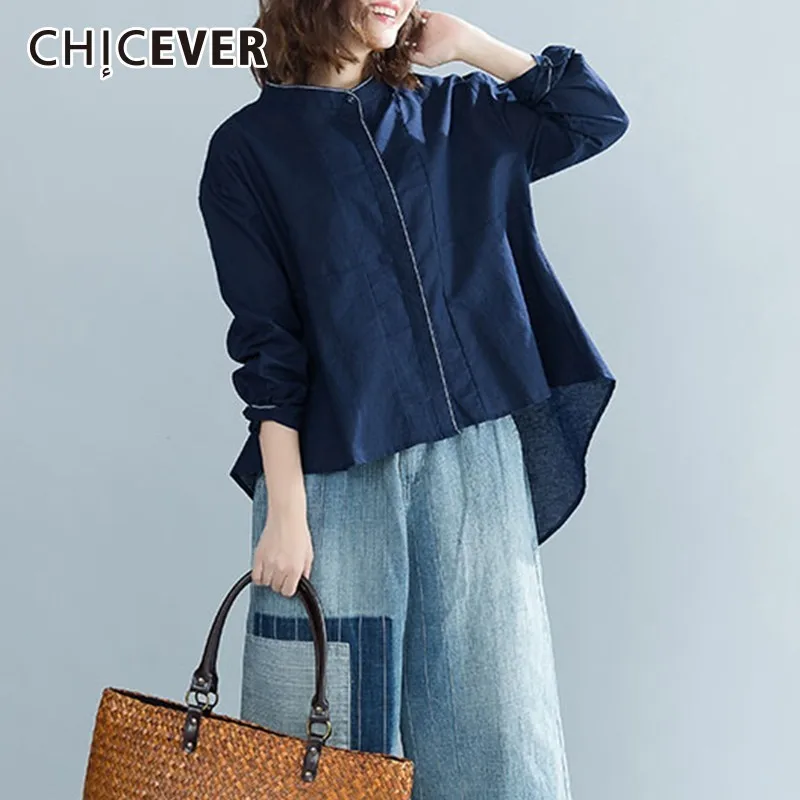 CHICEVER хлопковая льняная блузка женские рубашки топы с круглым вырезом и рукавами