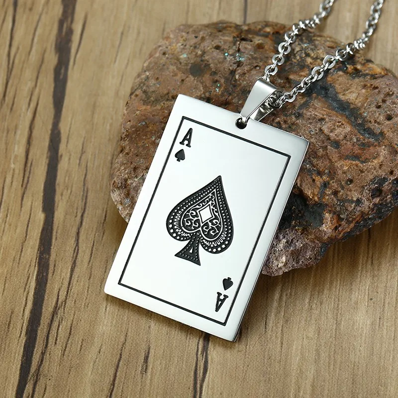Мужское колье Ace Of Spades серебристый оттенок покерный кулон из нержавеющей стали