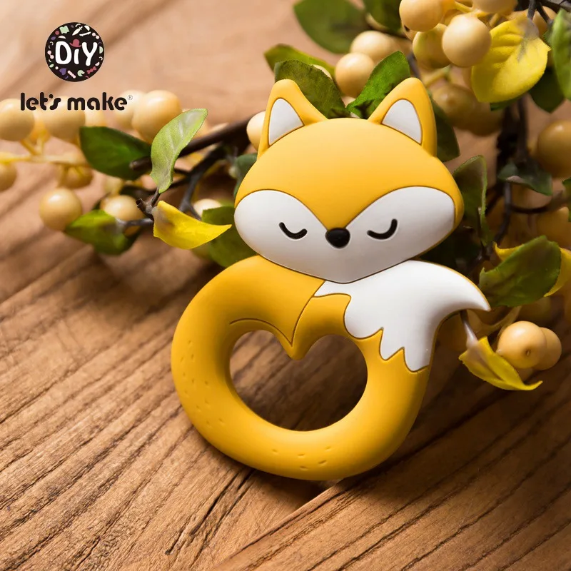 Let's Make 6pcs Baby Teether Tiny Rod Food Grade Silicone Teething For Baby Teeth Cartoon Fox Animals Shape Silicone Teethers