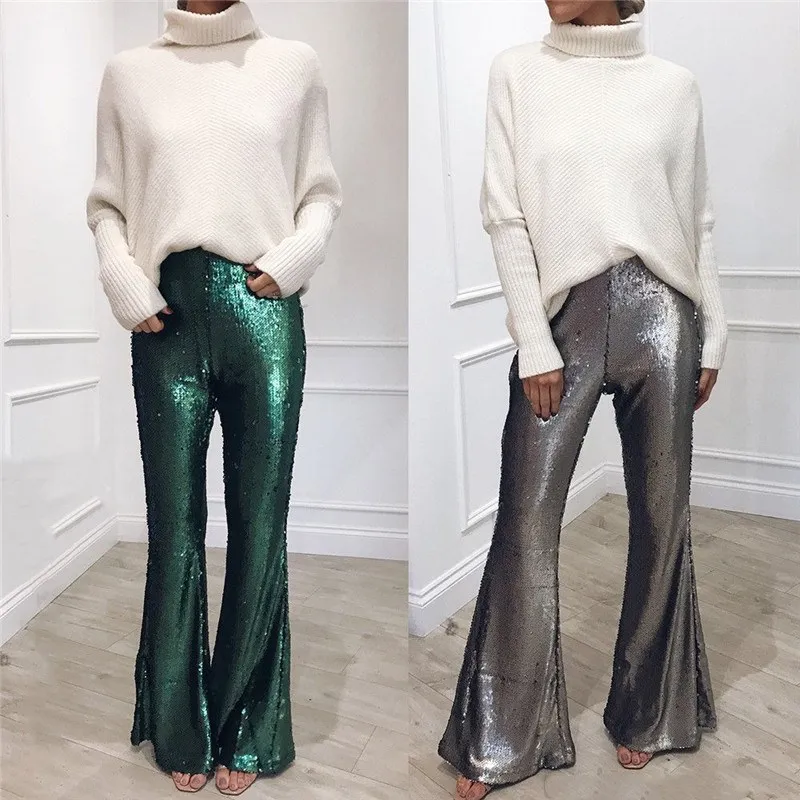 Женские расклешенные брюки Boho длинные с высокой талией и широкими штанинами