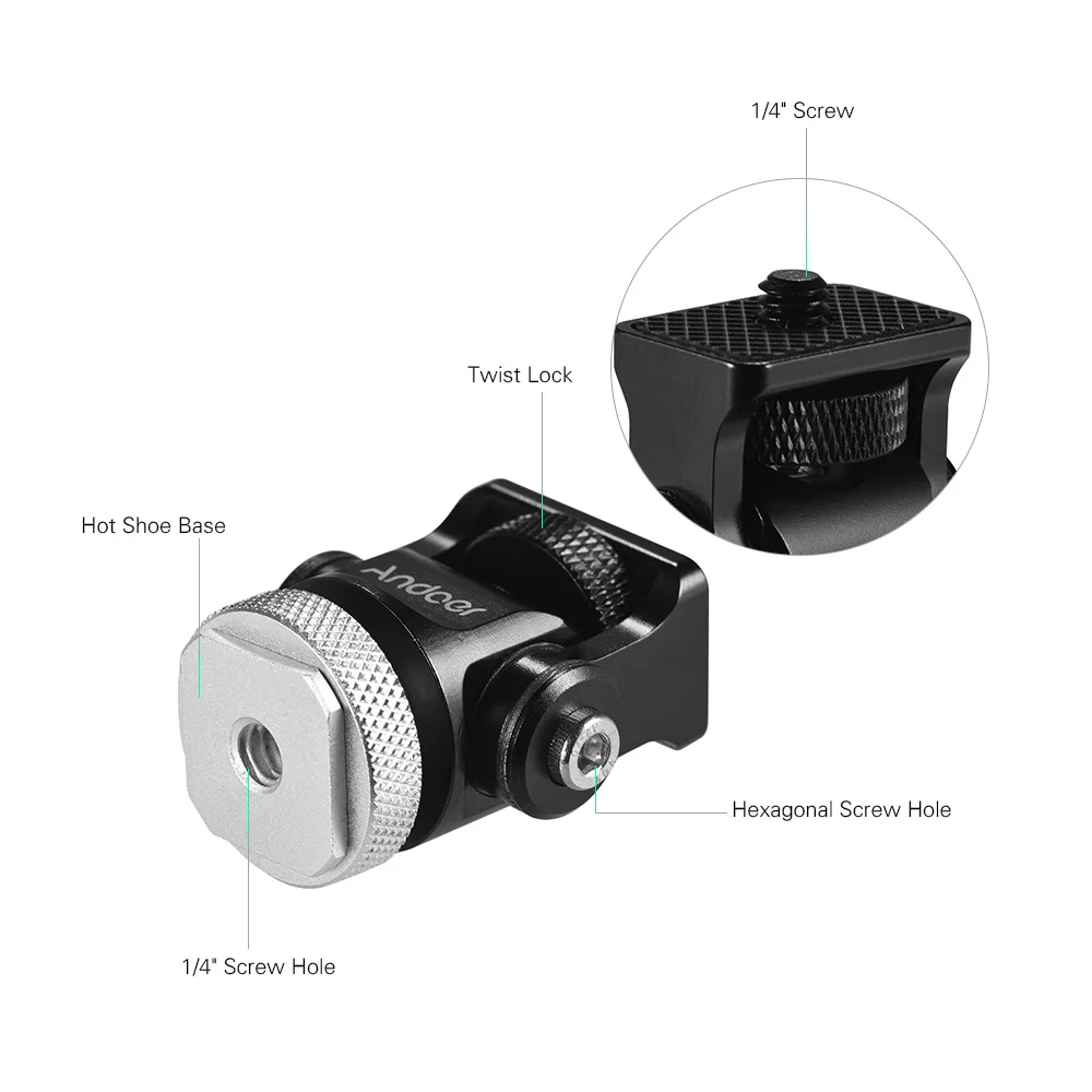 Andoer мини шариковая головка Адаптер для крепления внешней вспышки 1/4 &quotвинт с