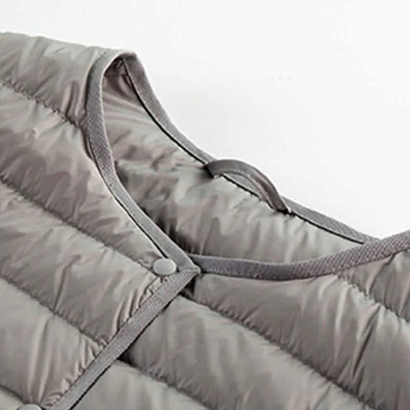 Осенне зимняя легкая и тонкая пуховая куртка с круглым вырезом женское Новое