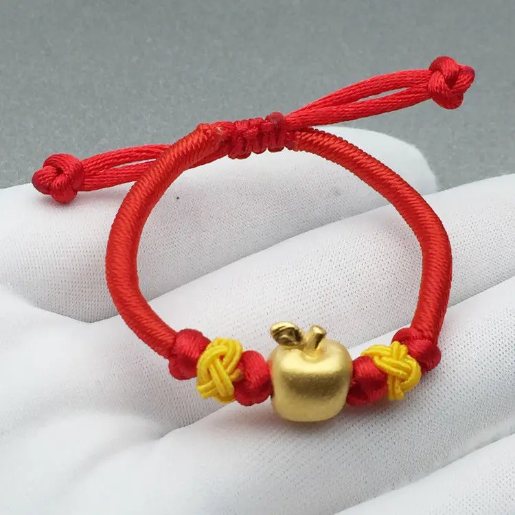 

Pure 999 24K Yellow Gold Lovely Apple Bead Knitted Bracelet 16cm Length