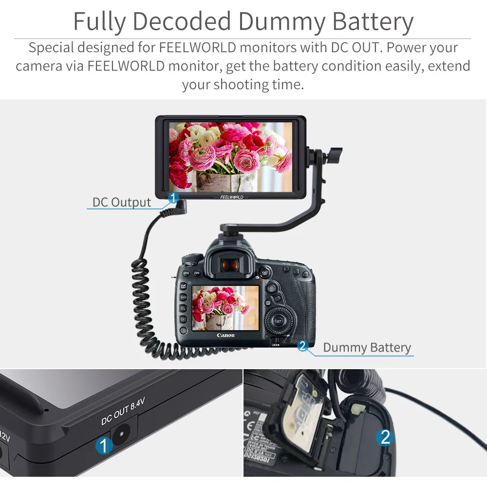 Аккумуляторная батарея Feelworld LP E6 для F5 S55 FW568 MA5 мониторов Canon 5D4 5DSR 5D2 5D3 6D 60D 7D 7D2 70D 80D