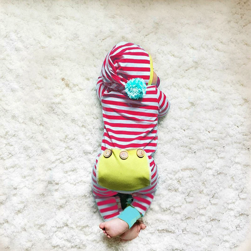 Модный Полосатый комбинезон с длинными рукавами для новорожденных мальчиков и