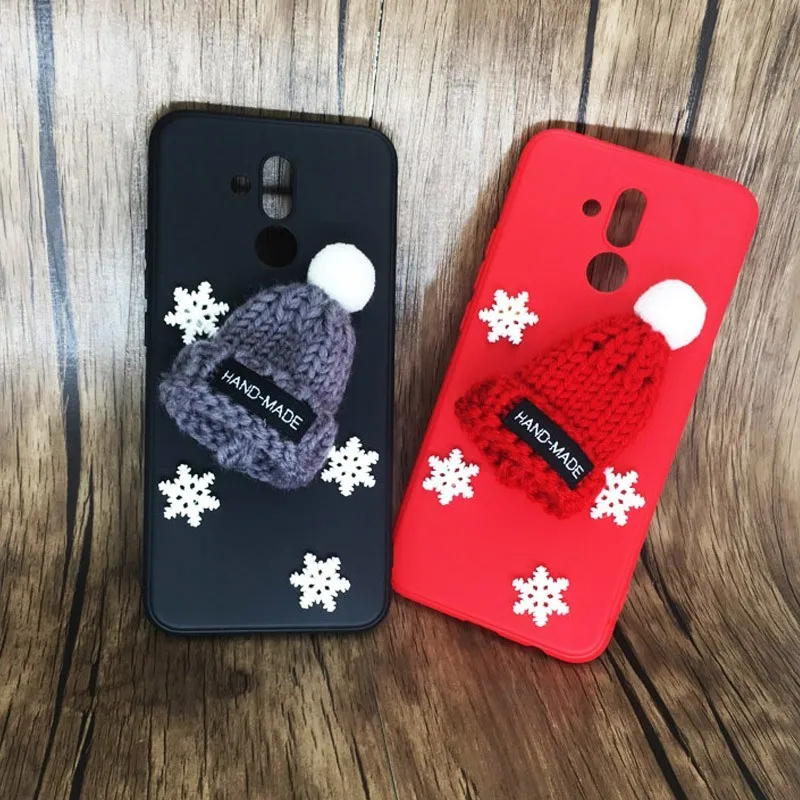 Пушистый чехол с рождественской шапкой для Huawei Mate 20 lite / Mate20 Pro Милые силиконовые