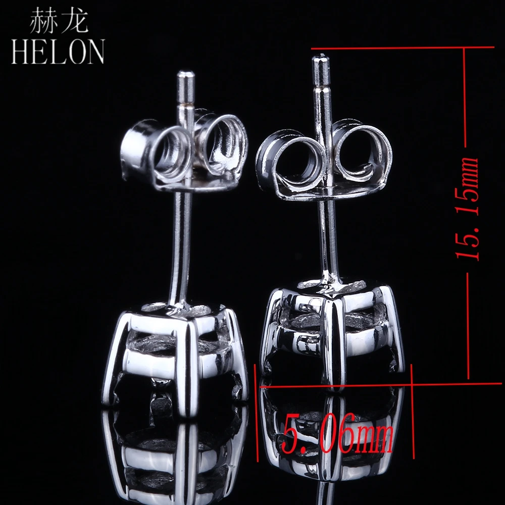 

HELON Solid 14K White Gold Round 5.5mm Semi Mount Earrings Setting Fine Jewelry Lady Engagement Wedding Stud Earrings Prong Set