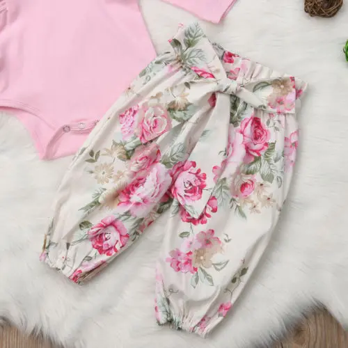 0-24M Newborn Infant Baby Girl Floral Cotton Clothes Jumpsuit Romper Playsuit Strappy Pants Headband Outfit Set | Детская одежда и