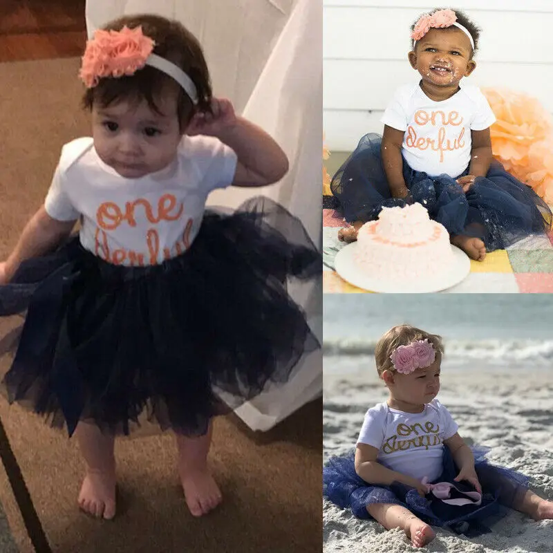 0-18M New Infant Kids Baby Girl 1st First Birthday Clothes Set White Romper+Lace Tutu Skirts Cake Smash Outfits | Детская одежда и
