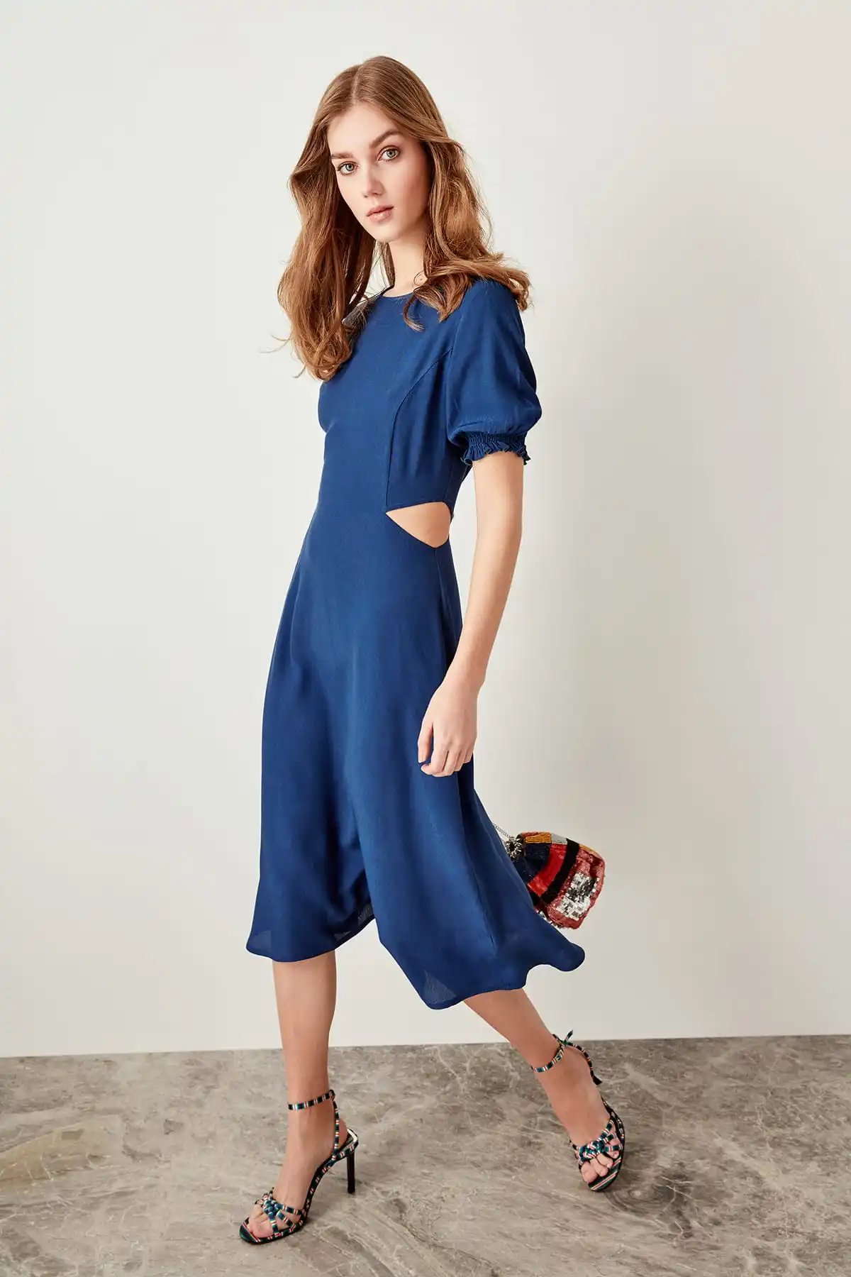 Trendyol Индиго талии платья декольте кожа TWOSS19BY0029|Женские платья| |