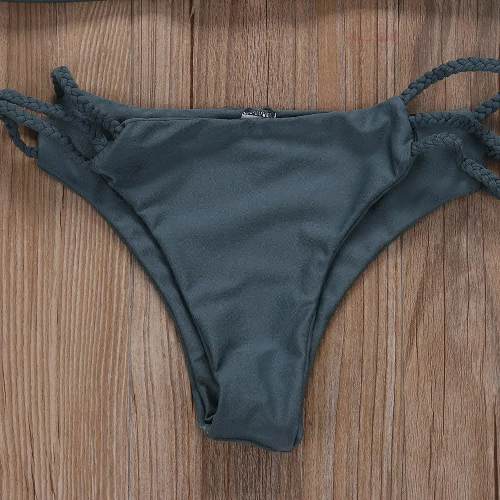 Женский купальник-бикини однотонный купальник пуш-ап с завязками пляжная одежда