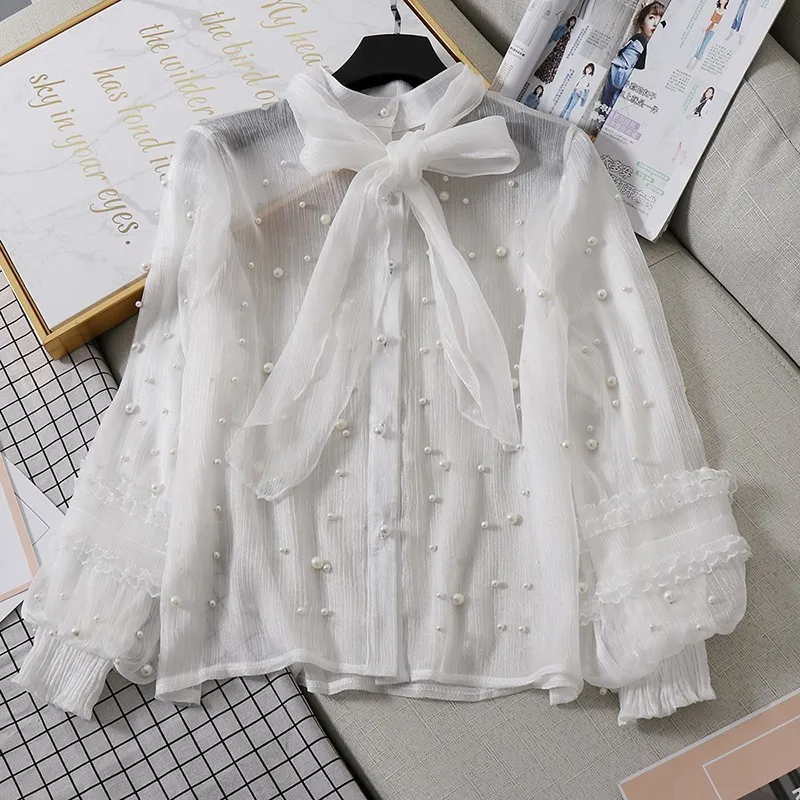 TWOTWINSTYLE шифоновые рубашки блузка с бантом стоячий воротник фонарь длинным