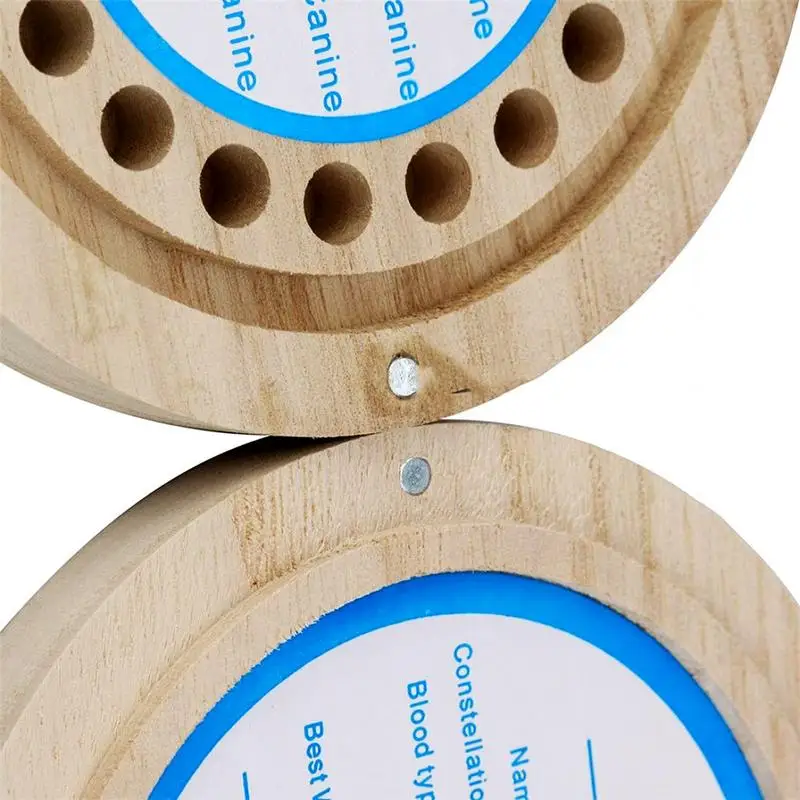 Caja de madera para guardar los dientes de los beb&eacute;s, almacenamiento redondo para recoger el pelo de los beb&eacute;s-3